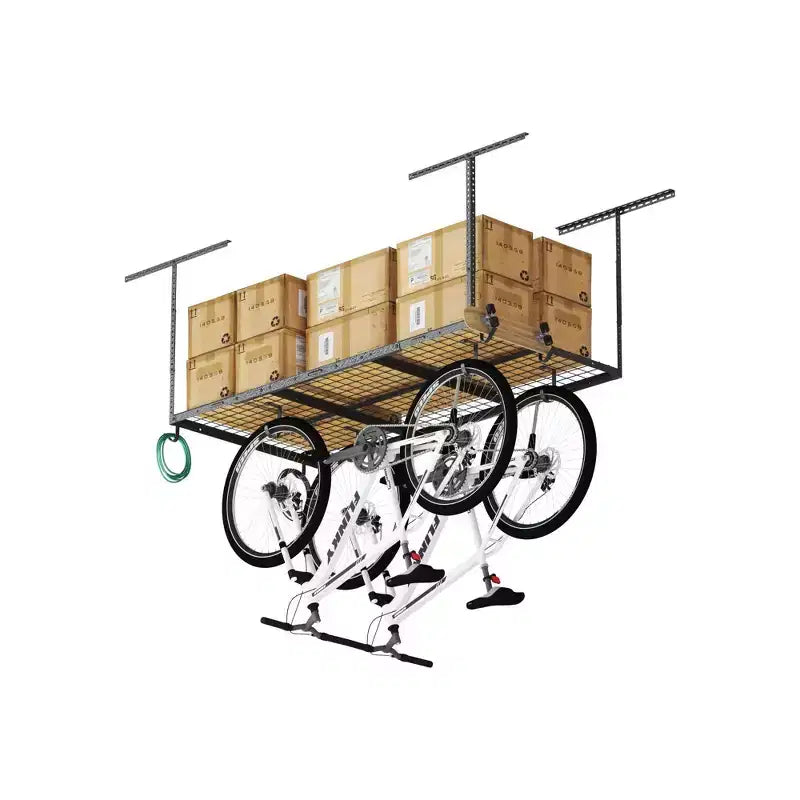 FLEXIMOUNTS OHK36B-E Rangement de garage suspendu au plafond 0,9 m x 1,8 m avec 8 crochets accessoires Noir