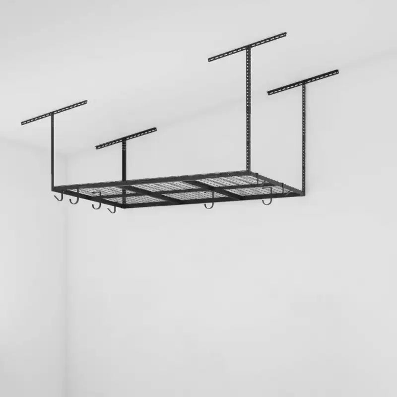 FLEXIMOUNTS OHK36B-E Rangement de garage suspendu au plafond 0,9 m x 1,8 m avec 8 crochets accessoires Noir