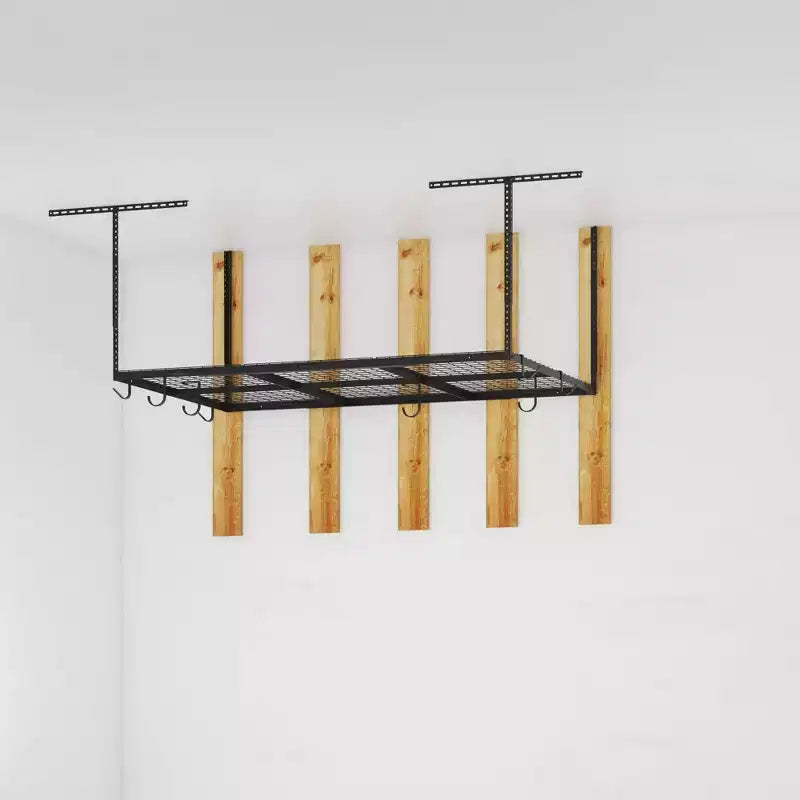 FLEXIMOUNTS OHK36B-E Rangement de garage suspendu au plafond 0,9 m x 1,8 m avec 8 crochets accessoires Noir