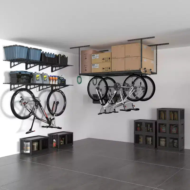 FLEXIMOUNTS OHK36B-E Rangement de garage suspendu au plafond 0,9 m x 1,8 m avec 8 crochets accessoires Noir
