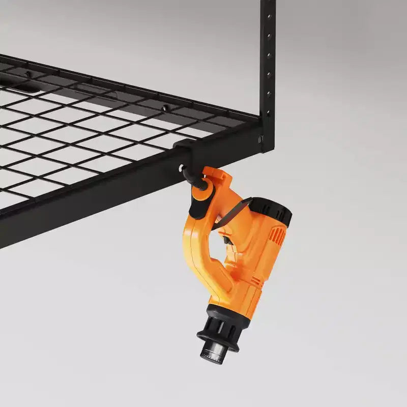 FLEXIMOUNTS OHK46B-E Support de rangement de garage suspendu 4'x6' avec 8 crochets accessoires noirs : Étagère en acier pour bacs de rangement, capacité de 204 kg