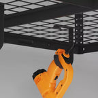 FLEXIMOUNTS OHK46B-E Support de rangement de garage suspendu 4'x6' avec 8 crochets accessoires noirs : Étagère en acier pour bacs de rangement, capacité de 204 kg