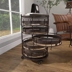 Chariot de rangement en métal marron style fermette – Olivia & May : Desserte roulante utilitaire avec 5 tiroirs et 6 étagères, en fer