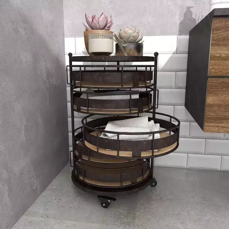 Chariot de rangement en métal marron style fermette – Olivia & May : Desserte roulante utilitaire avec 5 tiroirs et 6 étagères, en fer