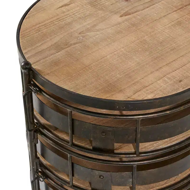 Chariot de rangement en métal marron style fermette – Olivia & May : Desserte roulante utilitaire avec 5 tiroirs et 6 étagères, en fer