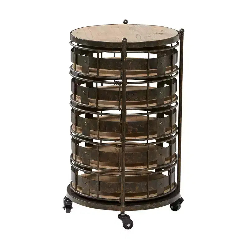 Chariot de rangement en métal marron style fermette – Olivia & May : Desserte roulante utilitaire avec 5 tiroirs et 6 étagères, en fer