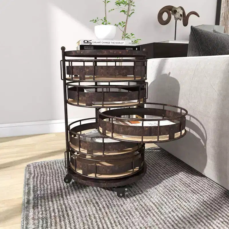 Chariot de rangement en métal marron style fermette – Olivia & May : Desserte roulante utilitaire avec 5 tiroirs et 6 étagères, en fer