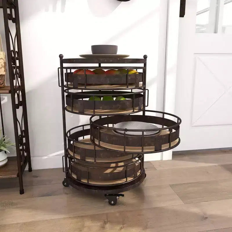 Chariot de rangement en métal marron style fermette – Olivia & May : Desserte roulante utilitaire avec 5 tiroirs et 6 étagères, en fer