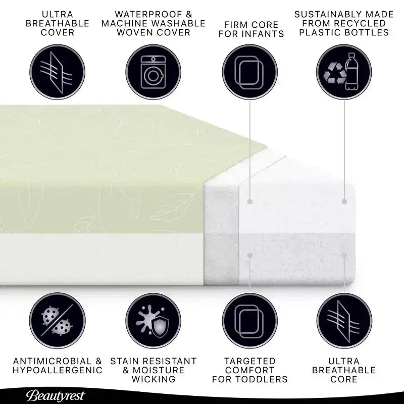 Matelas pour lit de bébé et tout-petit Beautyrest Silver PureAir à deux niveaux - Greenguard Gold - Blanc/Vert