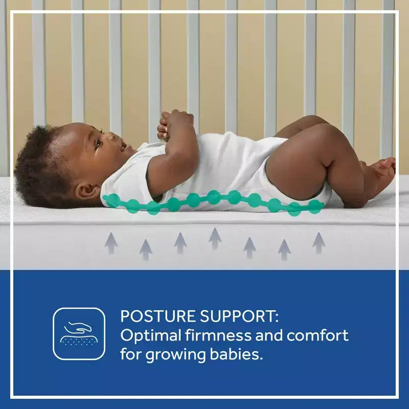 Matelas en mousse respirante Sealy Refresh pour lit de bébé 6" - Blanc : Côté ferme/Côté souple, Hypoallergénique, Housse imperméable