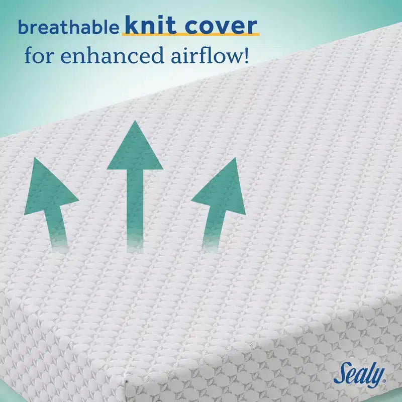 Matelas en mousse respirante Sealy Refresh pour lit de bébé 6" - Blanc : Côté ferme/Côté souple, Hypoallergénique, Housse imperméable