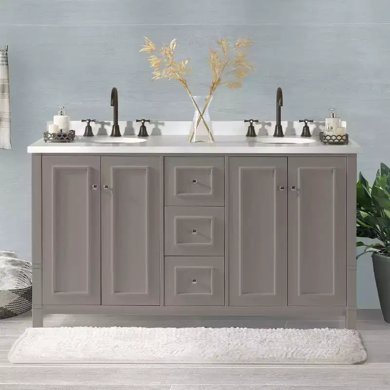 Meuble-lavabo de salle de bain Alaterre Furniture Williamsburg de 60 po à double vasque - Meuble autoportant sans plateau, gris