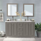 Meuble-lavabo de salle de bain Alaterre Furniture Williamsburg de 60 po à double vasque - Meuble autoportant sans plateau, gris