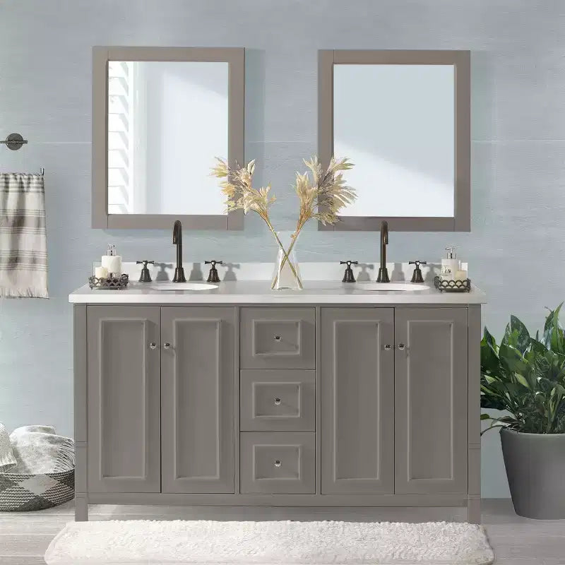 Meuble-lavabo de salle de bain Alaterre Furniture Williamsburg de 60 po à double vasque - Meuble autoportant sans plateau, gris