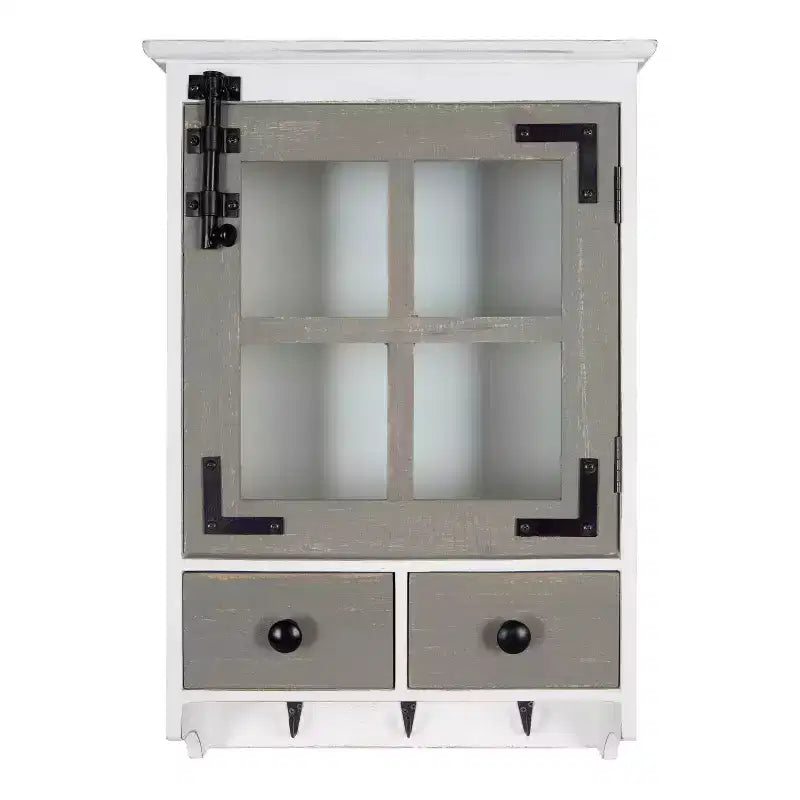 Hutchins Decorative Farmhouse Wood Wall Cabinet White/Gray - Kate & Laurel All Things Decor: Entryway Storage with Hooks