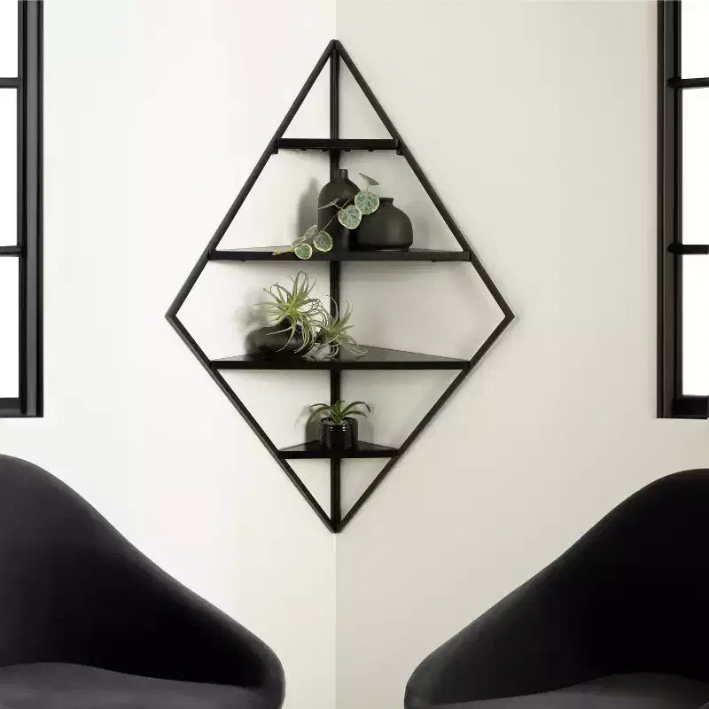 Kate & Laurel All Things Decor Étagère murale d'angle Melora en métal et bois noir 24 po x 17 po x 38 po