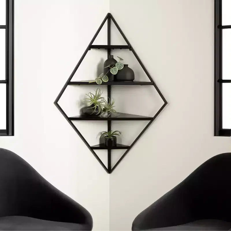Kate & Laurel All Things Decor Étagère murale d'angle Melora en métal et bois noir 24 po x 17 po x 38 po