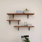 Lot de 3 étagères murales en bois marron – Olivia & May : Décoration murale flottante industrielle, aucun assemblage requis