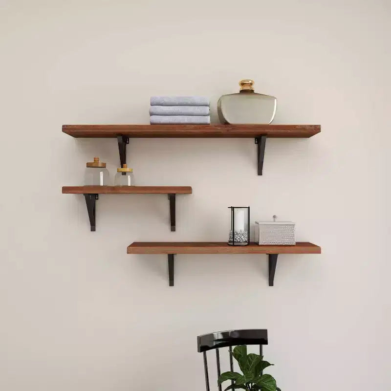Lot de 3 étagères murales en bois marron – Olivia & May : Décoration murale flottante industrielle, aucun assemblage requis
