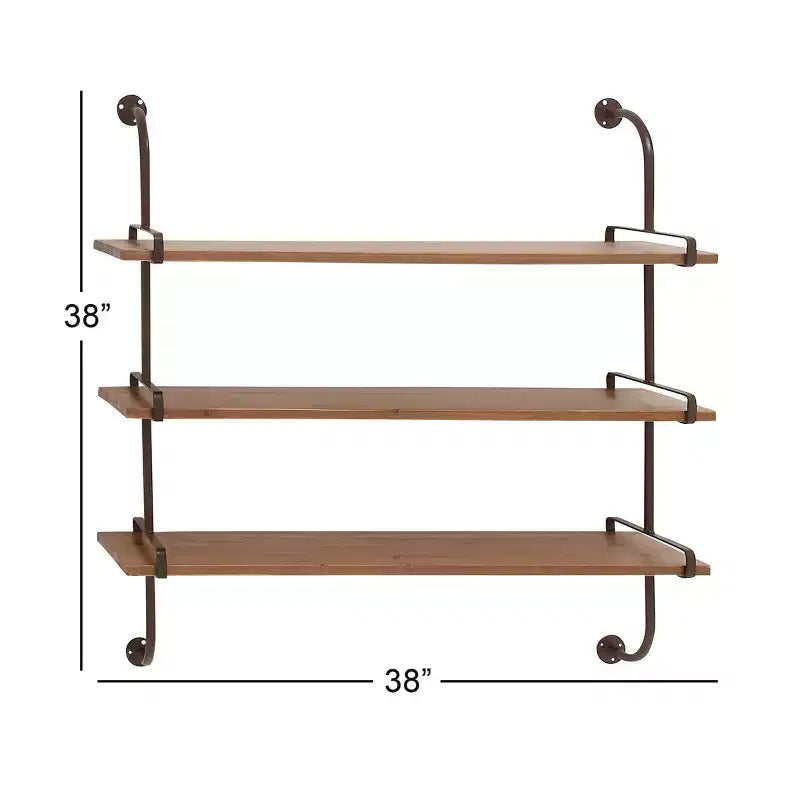 Mur en bois à 3 niveaux 38"x38" avec supports métalliques marron - Olivia & May : Style industriel, aucun assemblage requis