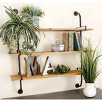 Mur en bois à 3 niveaux 38"x38" avec supports métalliques marron - Olivia & May : Style industriel, aucun assemblage requis