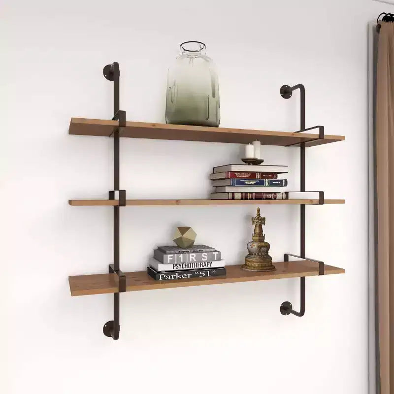 Mur en bois à 3 niveaux 38"x38" avec supports métalliques marron - Olivia & May : Style industriel, aucun assemblage requis
