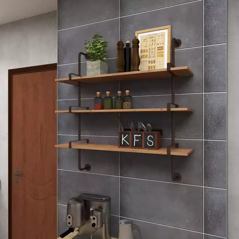 Mur en bois à 3 niveaux 38"x38" avec supports métalliques marron - Olivia & May : Style industriel, aucun assemblage requis