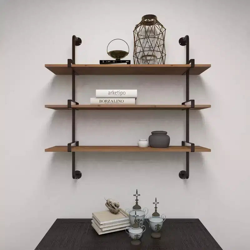 Mur en bois à 3 niveaux 38"x38" avec supports métalliques marron - Olivia & May : Style industriel, aucun assemblage requis
