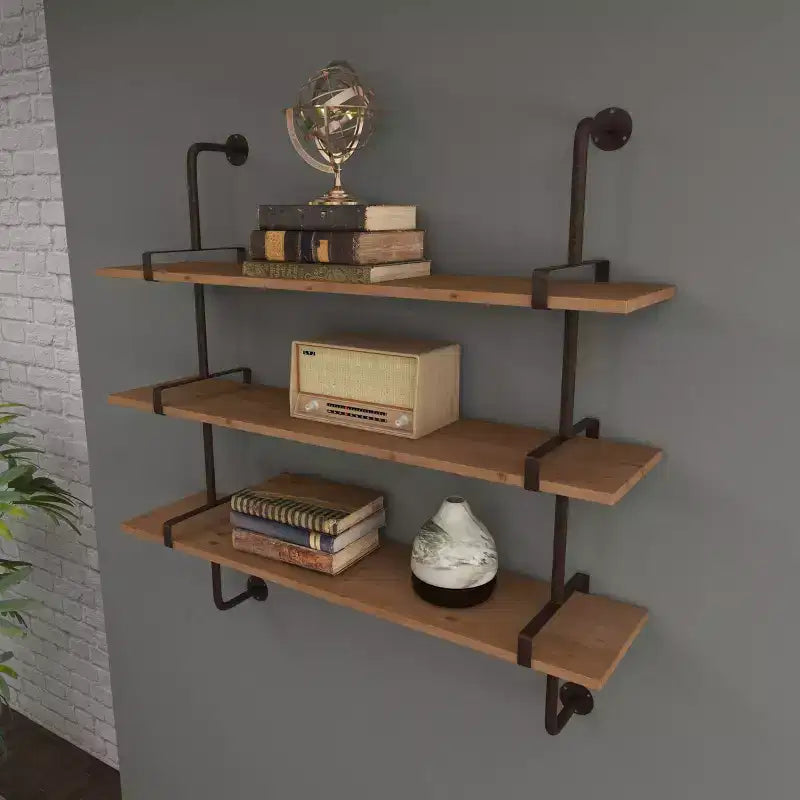 Mur en bois à 3 niveaux 38"x38" avec supports métalliques marron - Olivia & May : Style industriel, aucun assemblage requis