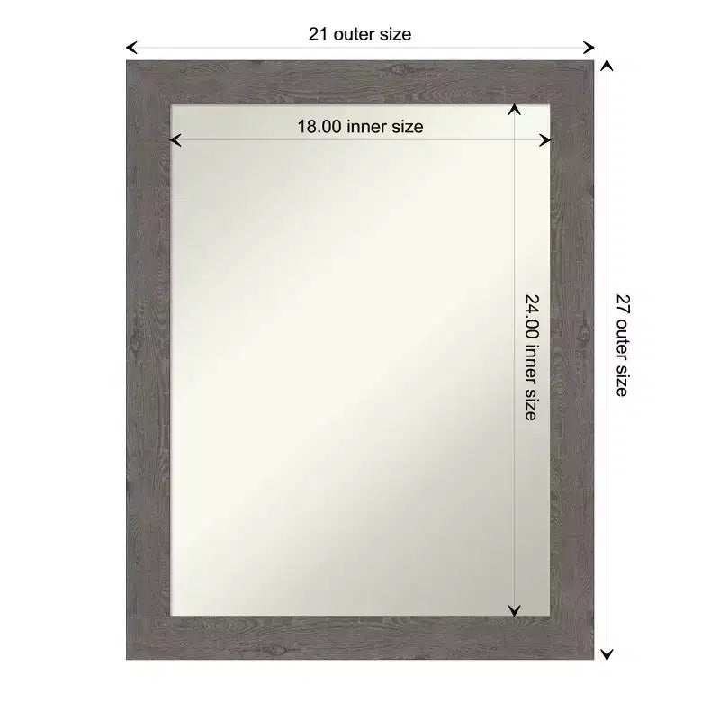Miroir mural étroit de salle de bain en planche rustique grise sans biseau 22" x 28" - Amanti Art