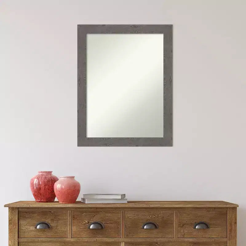 Miroir mural étroit de salle de bain en planche rustique grise sans biseau 22" x 28" - Amanti Art