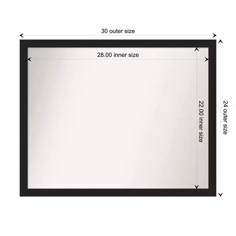 Miroir mural étroit Grace non biseauté noir métallique brossé 30" x 24" - Amanti Art : Rectangulaire moderne, cadre en polystyrène