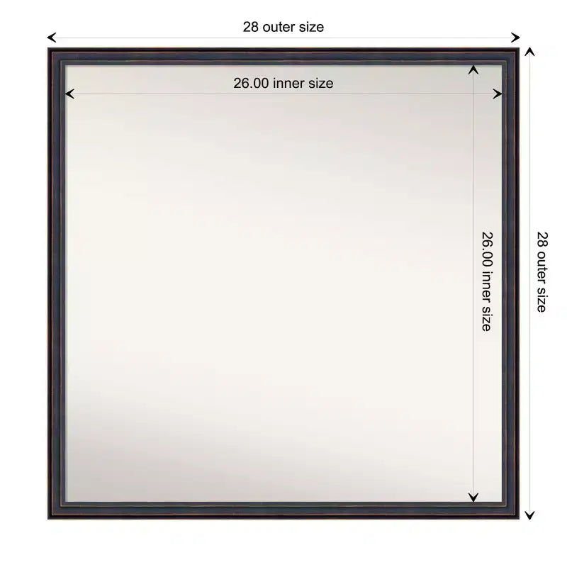 Miroir mural de salle de bain en bois non biseauté Amanti Art, 28" x 28", bronze foncé : Design carré moderne, fixation murale, cadre en bois