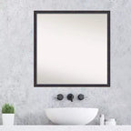 Miroir mural de salle de bain en bois non biseauté Amanti Art, 28" x 28", bronze foncé : Design carré moderne, fixation murale, cadre en bois