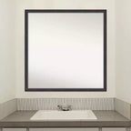 Miroir mural de salle de bain en bois non biseauté Amanti Art, 28" x 28", bronze foncé : Design carré moderne, fixation murale, cadre en bois
