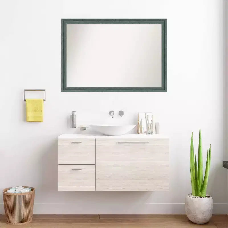 Miroir mural de salle de bain 101,6 x 71,1 cm en bois recyclé sans biseau sarcelle/gris - Amanti Art : Rectangulaire moderne, fixation murale, quincaillerie incluse
