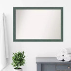 Miroir mural de salle de bain 101,6 x 71,1 cm en bois recyclé sans biseau sarcelle/gris - Amanti Art : Rectangulaire moderne, fixation murale, quincaillerie incluse
