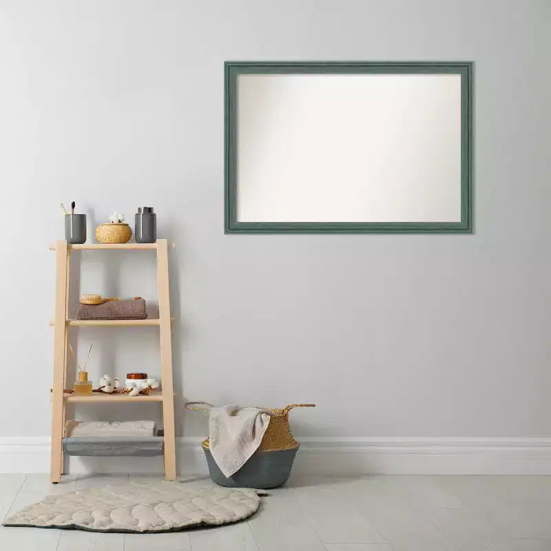Miroir mural de salle de bain 101,6 x 71,1 cm en bois recyclé sans biseau sarcelle/gris - Amanti Art : Rectangulaire moderne, fixation murale, quincaillerie incluse