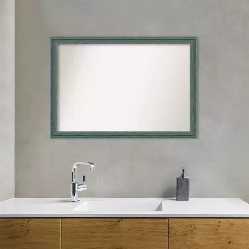 Miroir mural de salle de bain 101,6 x 71,1 cm en bois recyclé sans biseau sarcelle/gris - Amanti Art : Rectangulaire moderne, fixation murale, quincaillerie incluse