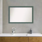 Miroir mural de salle de bain 101,6 x 71,1 cm en bois recyclé sans biseau sarcelle/gris - Amanti Art : Rectangulaire moderne, fixation murale, quincaillerie incluse