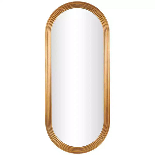 51"x22" Wooden Oval Wall Mirror with Dimensional Carved Frame Brown - Olivia & May