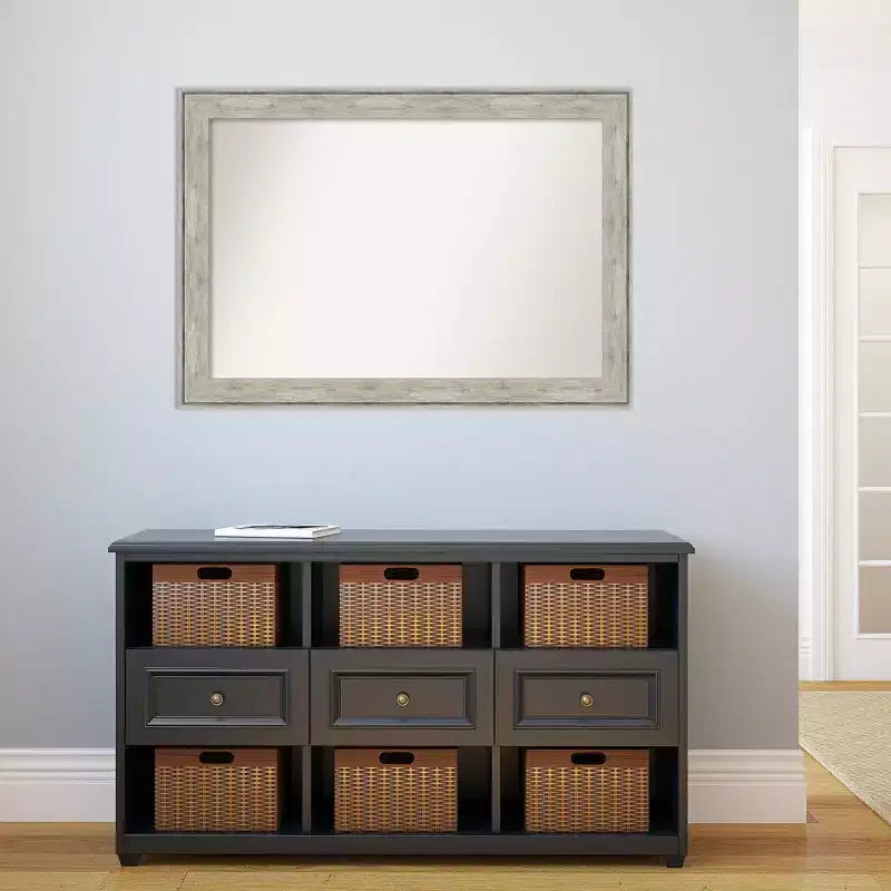 Miroir mural craquelé non biseauté de 41 po x 29 po Argent métallisé, style moderne - Amanti Art