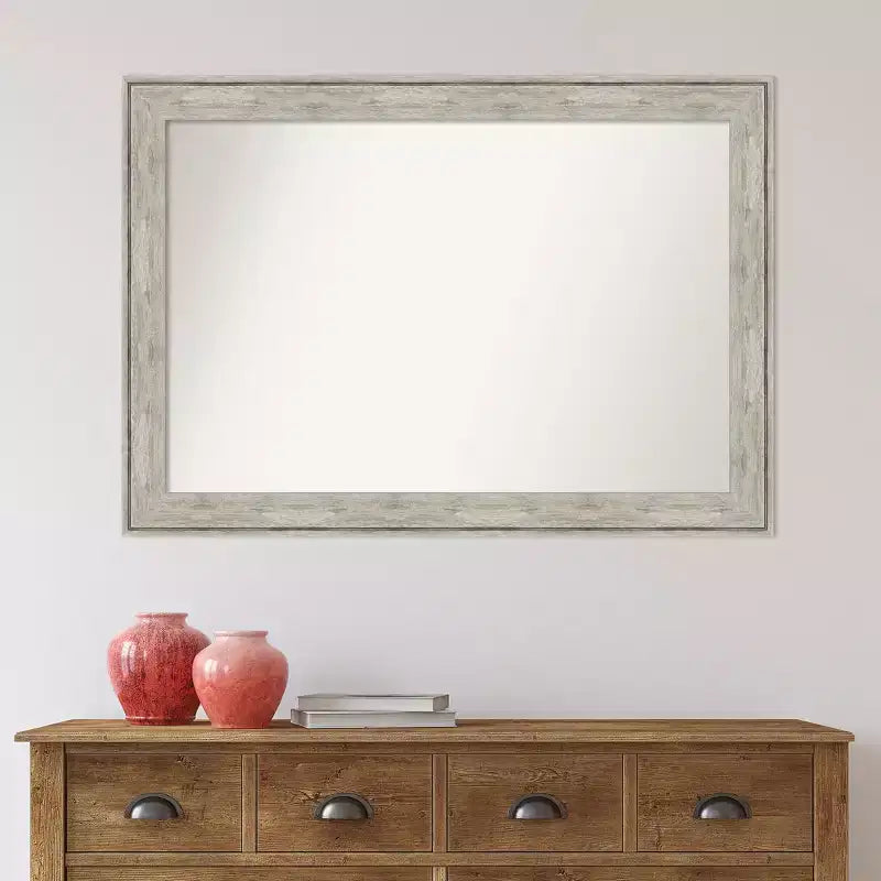 Miroir mural craquelé non biseauté de 41 po x 29 po Argent métallisé, style moderne - Amanti Art