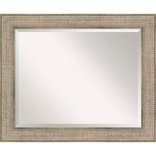 34" x 28" Beveled Trellis Silver Wood Wall Mirror - Amanti Art: Modern Rectangle, No Assembly Required