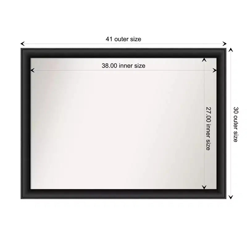 Miroir mural en bois noir Nero 42" x 31" sans biseau - Amanti Art : Rectangulaire moderne, quincaillerie de montage incluse