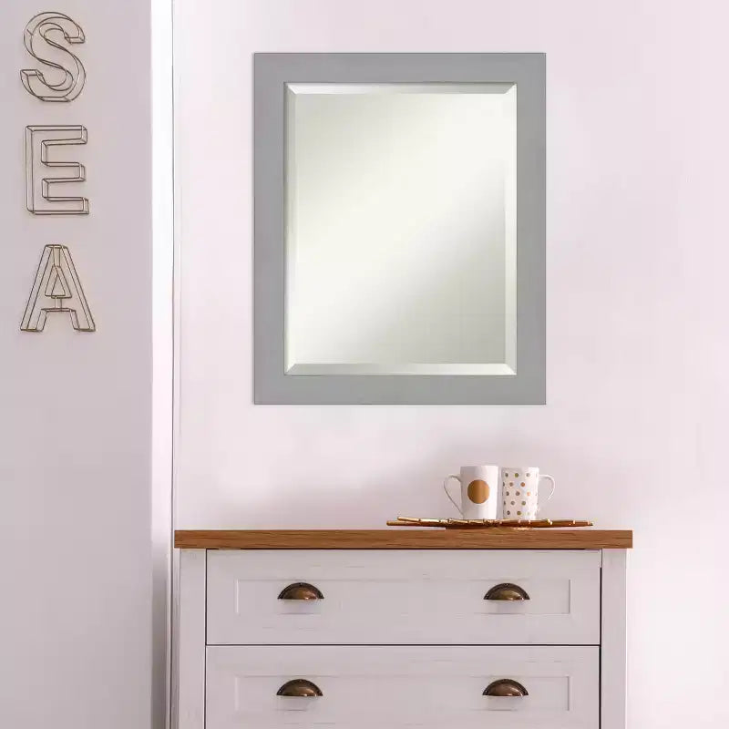 Miroir mural encadré en nickel brossé 20 po x 24 po Argent - Amanti Art : Moderne biseauté, aucun assemblage requis