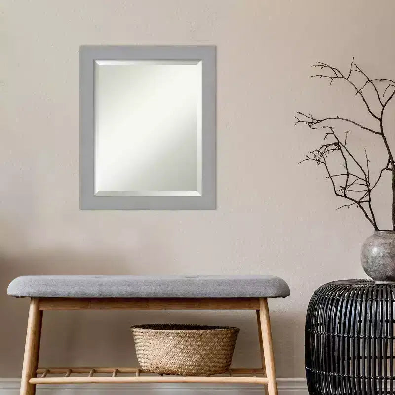 Miroir mural encadré en nickel brossé 20 po x 24 po Argent - Amanti Art : Moderne biseauté, aucun assemblage requis