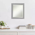 Miroir mural encadré en nickel brossé 20 po x 24 po Argent - Amanti Art : Moderne biseauté, aucun assemblage requis