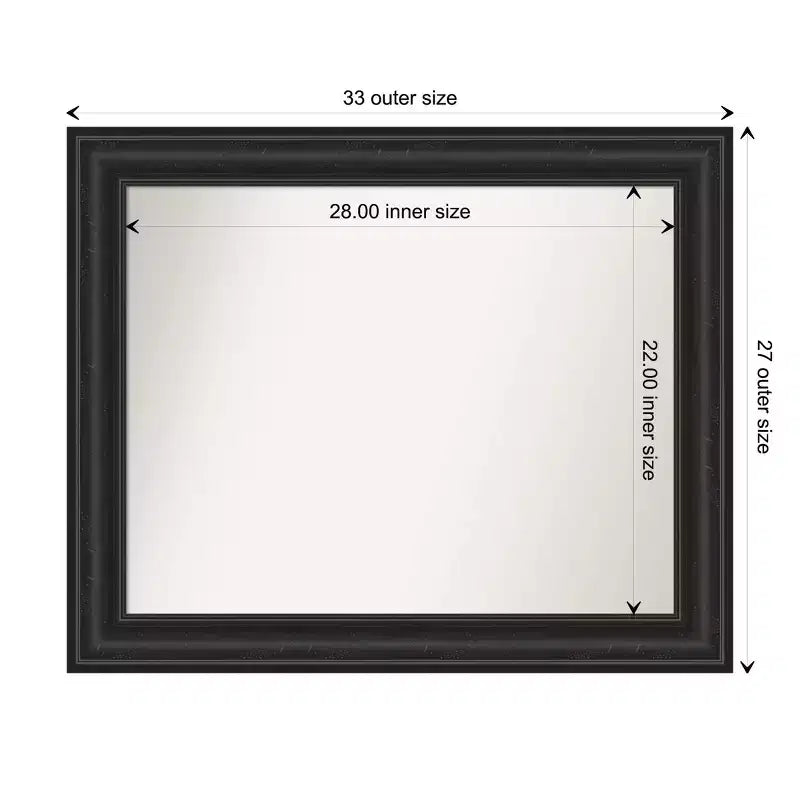 Miroir mural de salle de bain Amanti Art 34"x28" noir épave, sans biseau : Rectangulaire, cadre en polystyrène, fixation murale