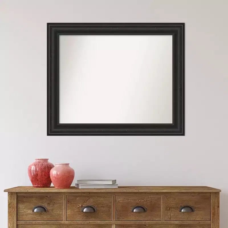 Miroir mural de salle de bain Amanti Art 34"x28" noir épave, sans biseau : Rectangulaire, cadre en polystyrène, fixation murale